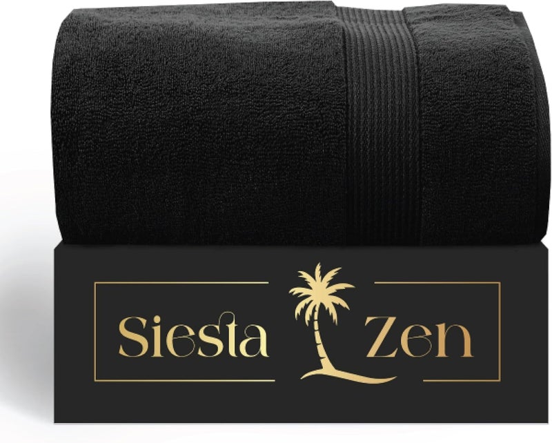 Siesta Zen Jumbo Bath Sheet 600GSM 100% Egyptian Cotton Towel - Extra Large 90x180cm (35"x70") - Ultra Soft & Highly Absorbent - Black - Image 3